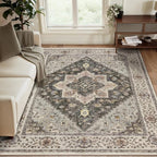 Tangsoo 3x5 Area Rug Vintage Washable Rugs Non Slip, Farmhouse Rugs Indoor Accent Rug Print Distressed Grey Carpet, Soft Low Pile Rug for Living Room Bedside Entryway Bedroom