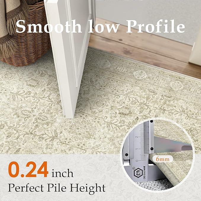Beige Entryway Rug 2x3 Vintage Area Carpet Indoor Kitchen Washable Door Mat Living Room Entrance Small Low Pile Traditional Distressed Retro Accent Throw Rug Non Slip Office Bathroom