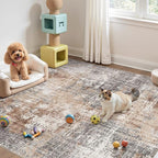 Square Area Rug Living Room Rugs - 8x8 Washable Large Soft Indoor Neutral Modern Abstract Low Pile Rug Carpet for Bedroom Dining Room Farmhouse Home Office - Grey Brown