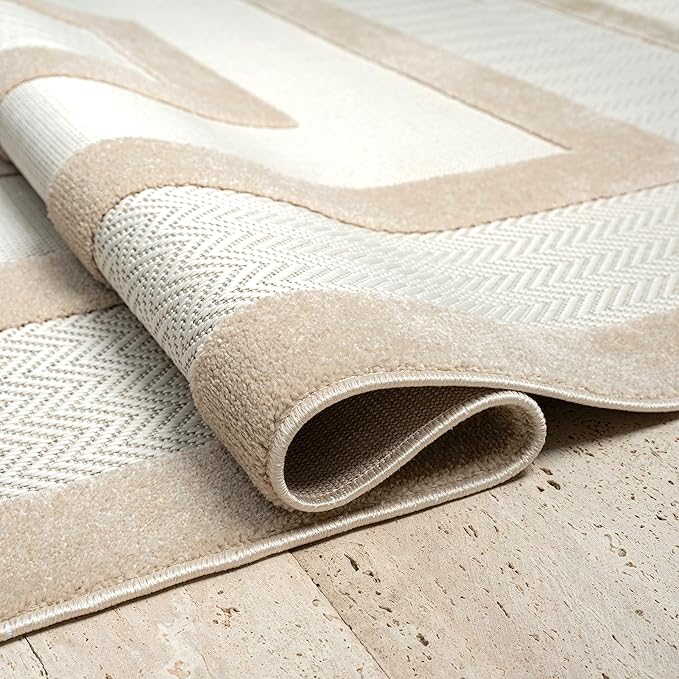 Abani Area Rugs - Modern Minimalist Pattern - Cream Rug for Living Room, Bedroom, Dining Room - Indoor/Outdoor - Easy to Clean - Non-Shedding - 4' x 6'