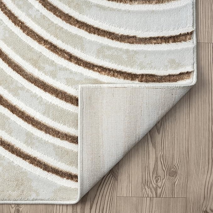 Abani Glam Collection Area Rug - Beige/Cream Modern Abstract Design - 4' x 6' - for Living Room, Bedroom & Office