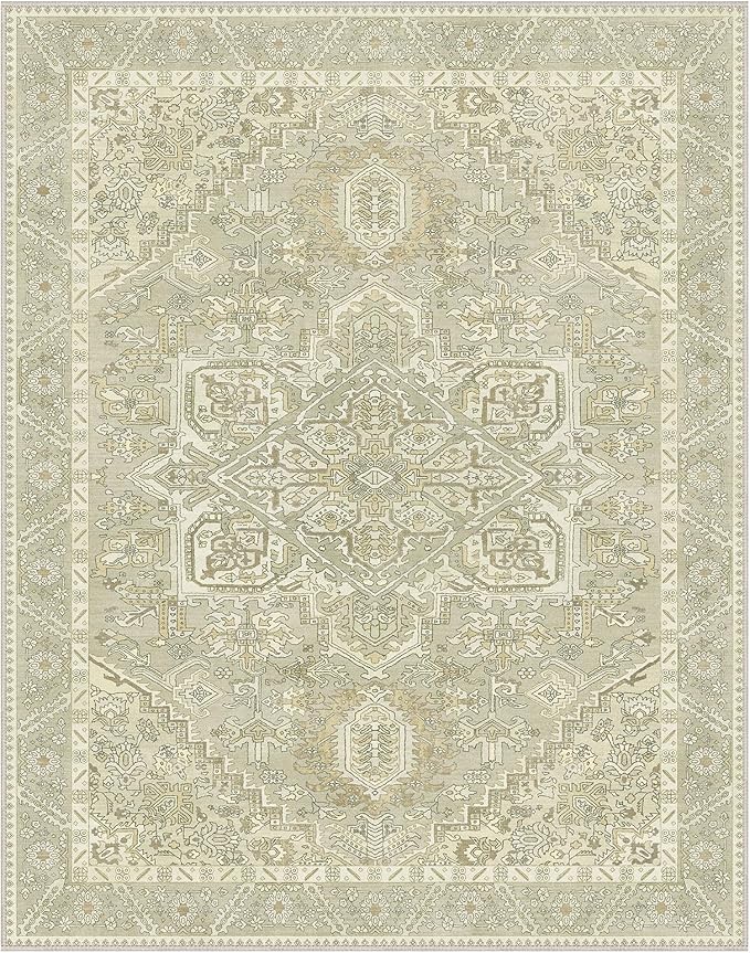 8x10 Area Rug Machine Washable Boho Rug for Living Room,Ultra-Thin Low Pile Carpet,Lightweight Indoor Printed Rug,Non Slip Floral Area Rug for Bedroom, Dining Room, Home Office,Taupe