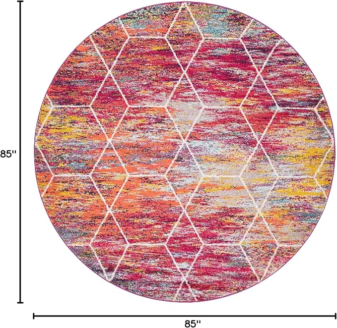 Unique Loom Trellis Frieze Collection Area Rug - Geometric (7' Round, Multi/ Ivory)