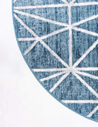 Rugs.com Lattice Trellis Collection Rug – 3 Ft Round Blue Low-Pile Rug Perfect for Kitchens, Dining Rooms