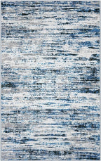 Modern Abstract 5x7 Machine Washable Area Rug Non-Slip Soft Bedroom Living Romm Rug Grey Blue White Thin Print Faux Wool Floor Carpet Throw Rugs for Nursery Playroom Dining Room Indoor