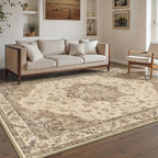 Brown Area Rug 5x7 Washable Vintage Carpet for Living Room Office Soft Retro Low Pile Thin Indoor Rug Non Slip Oriental Medallion Floor Cover for Bedroom Dining Room
