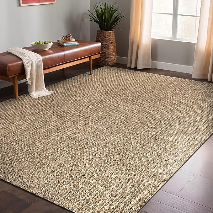 Easy Jute Rugs 6x9 Natural Color Living Room Indoor Outdoor Area Rug for Farmhouse Patio and Kitchen Rug High Traffic Washable Easy to Clean Solid Boho Woven Design Outside Carpet (6 x 9)