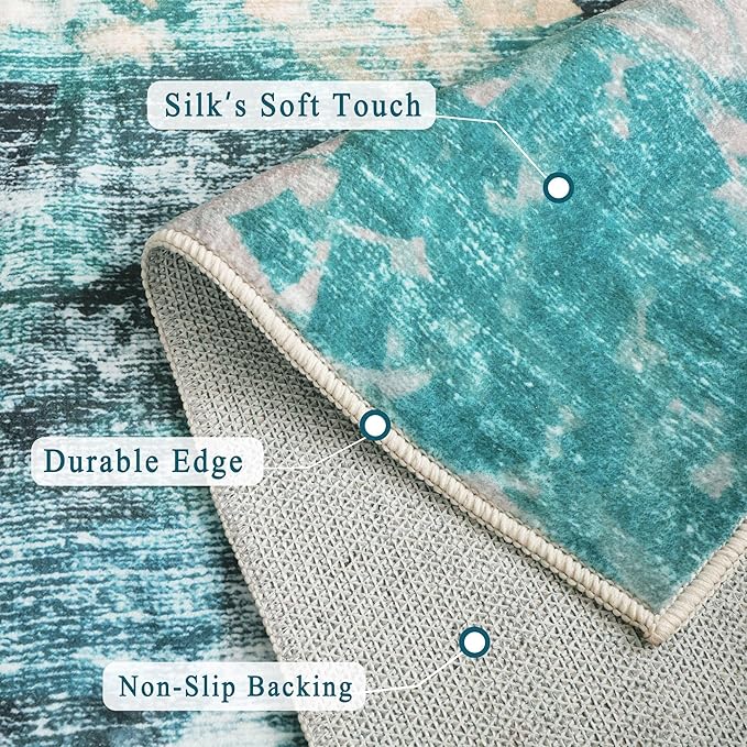 vivorug Runner Rug 2'x8' Machine Washable Non-Slip Runners for Hallways Kitchen Entryway Laundry Room Modern Abstract Carpet Hallway Runner, Rosy Clouds