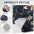 DUKINO Runner Rug, 2.6x8 Kitchen Rug for Hallway with Non Slip Backing, Washable Low Pile Soft Boho Floral Runner Carpet for Hallway, Kitchen, Entryway, Laundry, Bedroom, Dark Blue