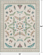 Green and Blue Rugs for Bedroom - Washable 6x8 Area Rug for Living Room, Dining Room, Non Slip Fun Insect Cute Kid Room Carpet, Stain Resistant Low Pile & Soft