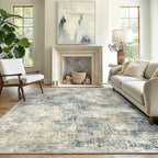 GENIMO Washable Area Rugs for Living Room, 10x12 Modern Non Slip Rugs, Low Pile Lightweight Soft Print Rug for Bedroom, Dining Room, Home Office, Blue Grey Beige
