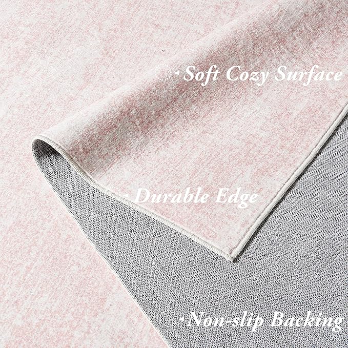 Small Rugs for Bedroom,Boho Abstract Modern Washable Non Slip Cute Area Rug for Kitchen Entryway,Pink