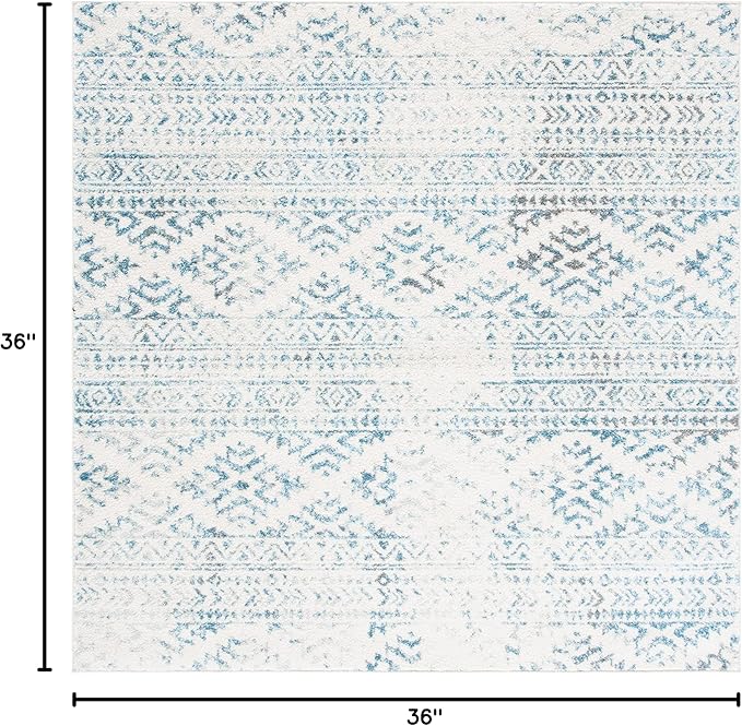 SAFAVIEH Tulum Collection Area Rug - 3' Square, Ivory & Turquoise, Moroccan Boho Tribal Design, Non-Shedding & Easy to Clean, Ideal for Entryway, Foyer, Accent Space, Bedroom (TUL272E)