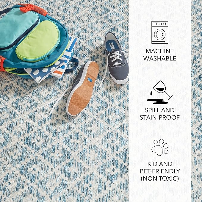 Dash and Albert Melange Diamond Machine Washable Area Rug - 5' x 8' Blue - Diamond Accent Rug - Anti-Slip Backing, Lightweight, Machine Washable, High Traffic Areas Kitchen, Mudroom, Laundry Room