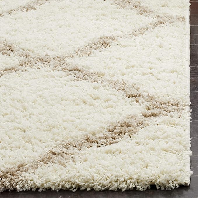 SAFAVIEH Dallas Shag Collection Accent Rug - 2'3" x 4', Ivory & Beige, Trellis Design, Non-Shedding & Easy Care, 1.5-inch Thick Ideal for High Traffic Areas in Entryway, Living Room, Bedroom (SGD257B)