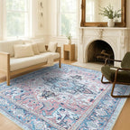 Washable Area Rug. Modern Farmhouse. Vintage. Turkish. Bohemian. Distressed. Oriental. Traditional. Rugs for Living Room. Dining. Bedroom. Office. Entryway. Foyer. (861NT, 9'5" x 14')