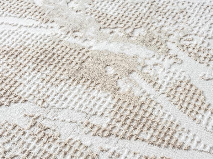 Adel Modern Area Rug for Living Room, 5x7 Rustic Distressed Abstract Beige Neutral Rug, Medium Pile Stain Resistant Carpet for Bedroom, Dining Room or Kitchen (5' x 7', Beige)