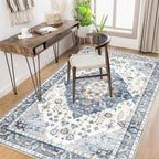 Enkor Area Soft Rugs 4x6 Washable Non Slip Boho Floor Rugs for Living Room Bedroom, Vintage Style Farmhouse Mat for Kitchen Entryway Blue & White
