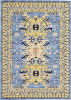 Unique Loom Taftan Collection Border Geometric Tribal Inspired Design Area Rug, 7 ft x 10 ft, Light Blue/Gold