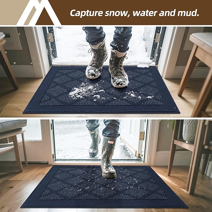 COSY HOMEER Non-Slip Door Mat 36"x60", Entryway Rugs Low Profile Absorbent Dirt Trapper Doormat for Front Entrance, Washable Polypropylene Entry Mat (Blue)
