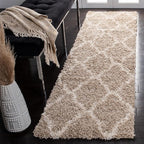 SAFAVIEH Dallas Shag Collection Runner Rug - 2'3" x 16', Beige & Ivory, Trellis Design, Non-Shedding & Easy Care, 1.5-inch Thick Ideal for High Traffic Areas in Living Room, Bedroom (SGD257D)