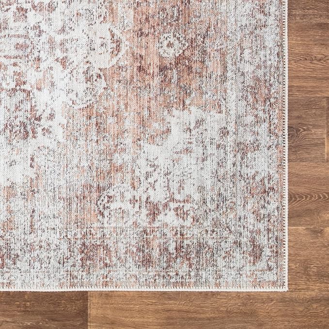 Bloom Rugs Washable Non-Slip 4' x 6' Rug - Ivory/Blush Traditional Area Rug for Living Room, Bedroom, Dining Room, and Kitchen - Exact Size: 4' x 6'