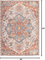 GLN Rugs Traditional Collection - Machine Washable Area Rug, Traditional Washable, Non Slip, Low Pile Chenille Rug, Living Room, Bedroom, Kitchen Rug (3' x 5' Cream/Terra)