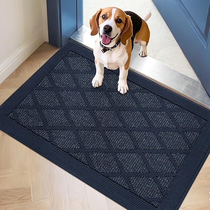 COSY HOMEER Non-Slip Door Mat 24"x36", Entryway Rugs Low Profile Absorbent Dirt Trapper Doormat for Front Entrance, Washable Polypropylene Entry Mat (Blue)