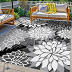 5x8 Outdoor Area Rug Washable Multicolored Patio Rug Tropical Botanical Floral Chenille Waterproof Outdoor Carpet for Living Room, Deck, Backyard, Porch, Blue