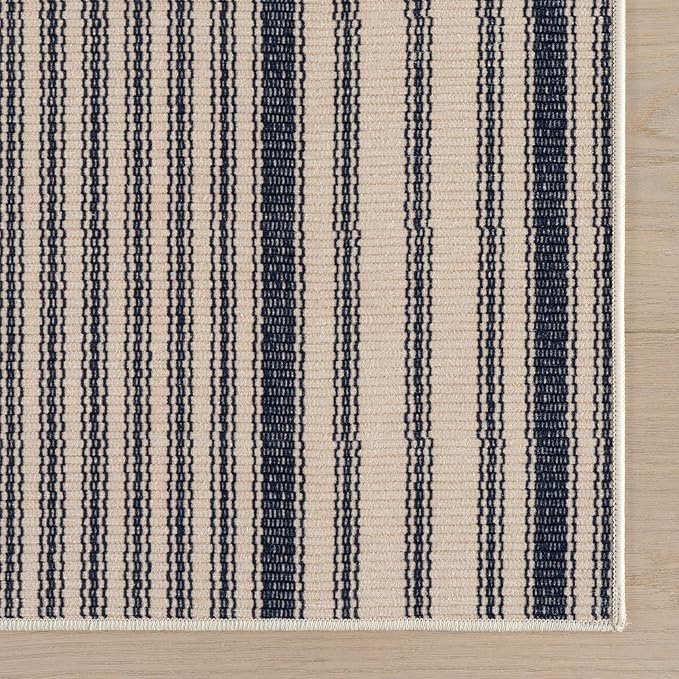 Dash & Albert Axiom Navy Machine Washable Rug, 2 X 3 Feet, Blue/Ivory Stripe Pattern