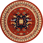 Unique Loom Taftan Collection Border Geometric Tribal Inspired Design Area Rug (8' 0 x 8' 0 Round, Terracotta/ Ivory)