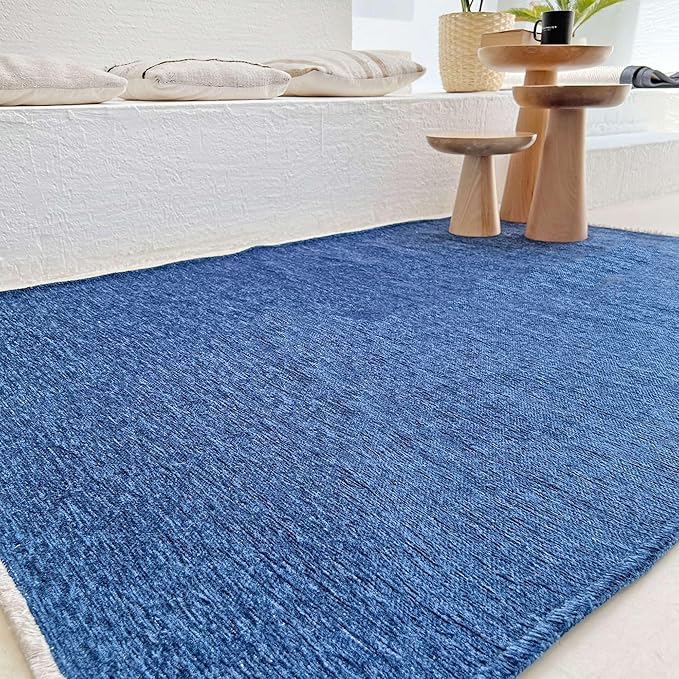 Alfa Rich 5x8 Dark Blue Washable Area Rugs for Living Room Bedroom Kitchen Cotton Decor Solid Rug