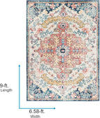 Livabliss Area Rugs - 7x9 Odelia Vintage Boho Aqua Burgandy Blue Area Rug for Living Room Bedroom - Floral Medallion Stain Resistant Carpet for Kitchen, Nursery, Office (6'7" x 9')