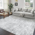 6x9 Area Rug Washable Vintage Living Room Carpet Large Indoor Non Slip Grey Bedroom Distressed Low Pile Retro Accent Throw Rug for Dining Room