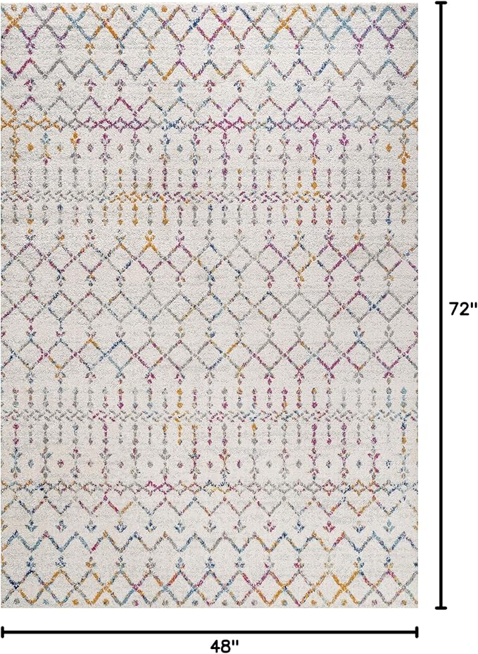 JONATHAN Y Boho Vintage Diamond Ivory/Multi Indoor Area Rug 4X6 ft, Moroccan Hype for Living Room, Bedroom, Kitchen, Office, Easy-Cleaning, High Traffic, Pet-Friendly, Non-Shedding (MOH101E-4)
