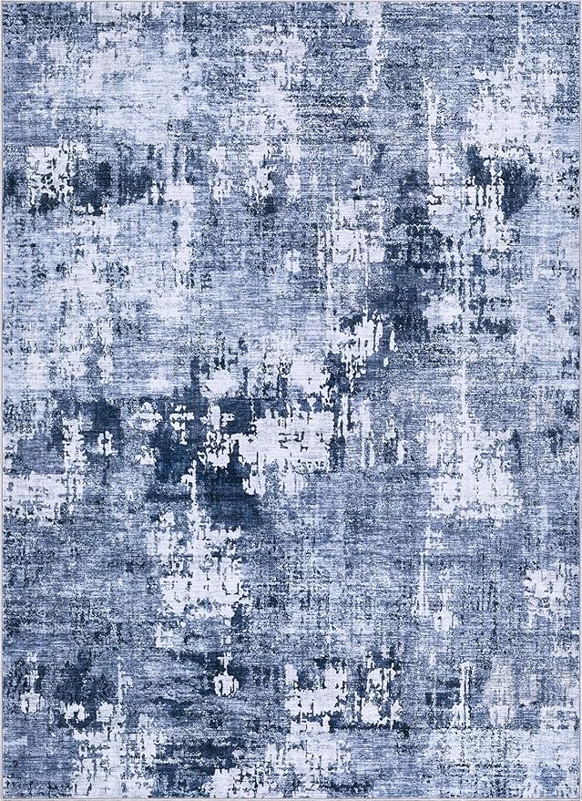 Area Rug Living Room Rugs - 5x7 Washable Large Soft Indoor Neutral Modern Abstract Low Pile Rug Carpet for Bedroom Dining Room Farmhouse Home Office - Navy Blue