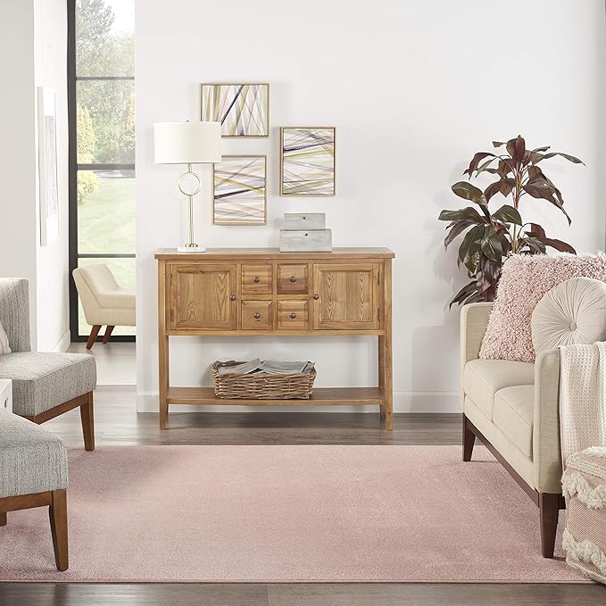 Nourison Home Nourison Essentials Pink 5' x Square Area Rug - Easy Clean, Non Shedding, Bed Room, Living Room, Dining Room, Kitchen (5' x Square)