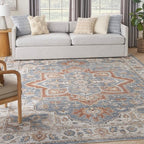 Nourison Home Astra Machine Washable Traditional Denim Multi 7'10" x 10' Area Rug, Easy Clean, Non Shedding, Bed Room, Living Room, Dining Room, Kitchen (8x10)