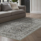 Vintage Area Rug 4x6 Black Entryway Office Washable Carpet Non Slip Bedroom Indoor Living Room Door Mat Low Pile Traditional Distressed Retro Accent Rug for Dining Room Bathroom Kitchen