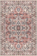 KOZYFLY Boho Area Rug 3x5 Ft Rugs for Entryway Washable Entry Rug Non Slip Door Mat Indoor Entrance Printed Faux Wool Throw Rugs for Entrance Kitchen Living Room, Terracotta/Beige