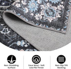 Area Rug for Living Room, 6x9 Machine Washable Non Slip Large Faux Wool Throw Rug, 0.3″ Low Pile & Non-Shedding Boho Large Carpet Rugs for for Dining Room, Bedroom, Office (Black)