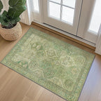 Bavni 2x3 Entryway Rug Bathroom Rugs for Front Door Bedroom Bathroom Kitchen, Washable Vintage Print Carpet, Ultra-Thin Chenille Lightweight Rug with Non Slip Backing, Light Green