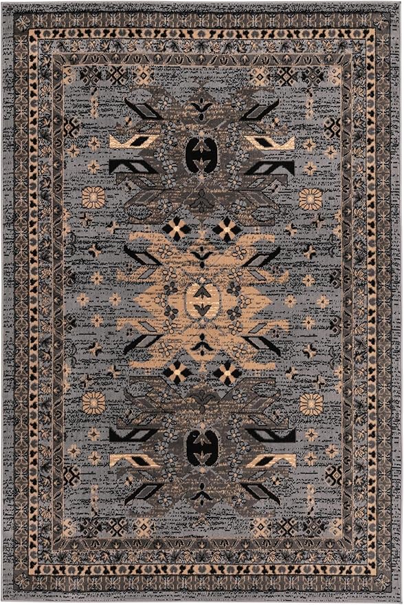 Unique Loom Taftan Collection Border Geometric Tribal Inspired Design Area Rug (6' 0 x 9' 0 Rectangular, Gray/ Black)
