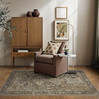 Bavni 3x5 Area Rug for Living Room Bedroom, Washable Boho Print Vintage Aesthetic Rug, Ultra-Thin Low Pile Rugs for Entryway Playroom with Non Slip Backing, Brown