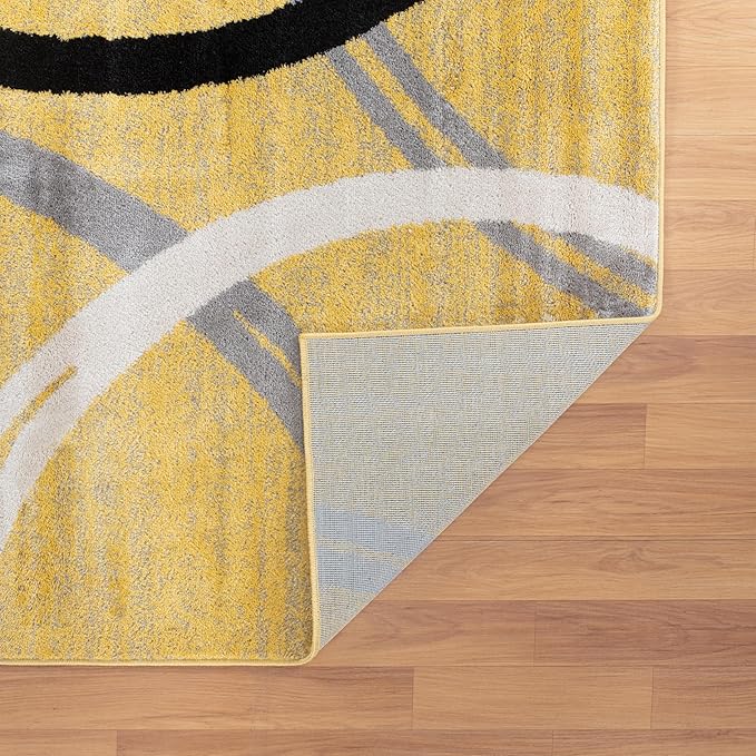Rugshop Wavy Circles Design Accent Rug, Carpet with Jute Backing for Entryway, Kitchen, or Office, Yellow, 2' x 3'