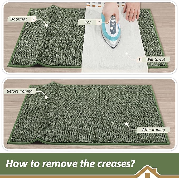 BEQHAUSE Dirt Trapper Door Mat 24" x 60", Non-Slip Washable Doormats Entrance Mat, Dirt Resistant and Absorbent Welcome Mat, Low Profile Floor Mats for Front Back Door and Entryway, Green