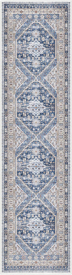 zesthome Washable Runner Rug 2.5x10 - Stain Resistant Entryway Rug,Ultra-Thin Kitchen Rugs, Anti Slip Backing Runner Rugs for Entrance Laundry Room Indoor Hallway (Blue/Beige,2.5'x10')