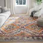 Area Rug 4x6 Rug Machine Washable Non-Slip Low Pile Print Pattern Western Rug for Living Room Bedroom Entryway Tribal Series -Orange/Brown