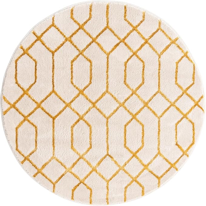 Unique Loom Glam Collection Area Rug - Trellis (3' 3" Round, White Gold/ Gold)
