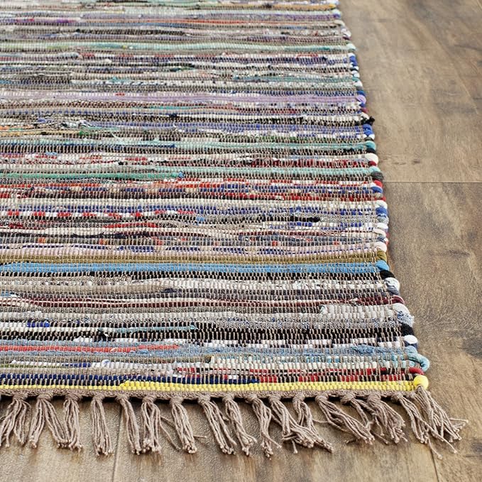 SAFAVIEH Rag Rug Collection Accent Rug - 2'3" x 5', Rust & Multi, Handmade Boho Stripe Cotton, Ideal for High Traffic Areas in Entryway, Living Room, Bedroom (RAR121E)